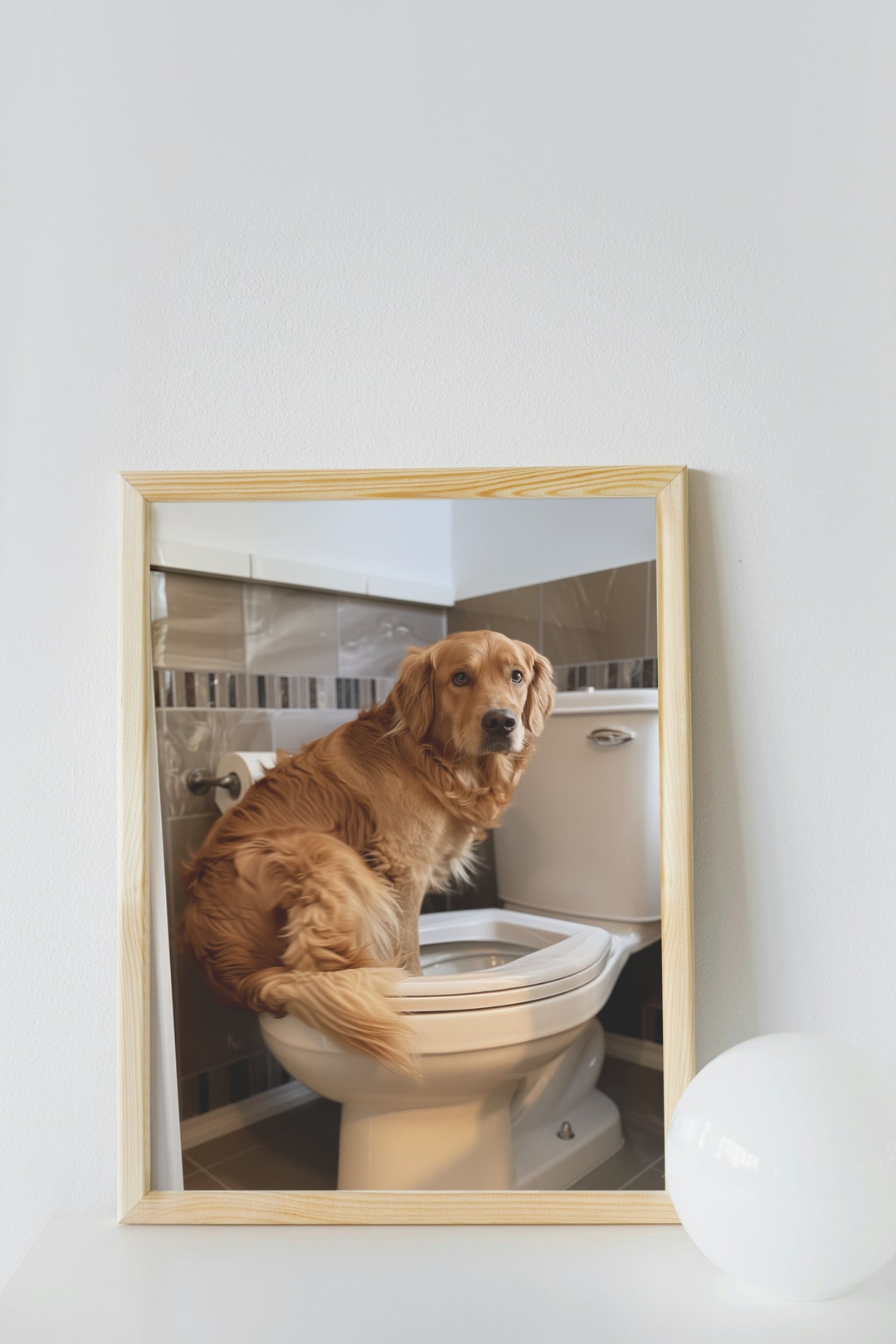 Golden Retriever Bathroom Wall Art, Funny House Decor Art Print, Golden