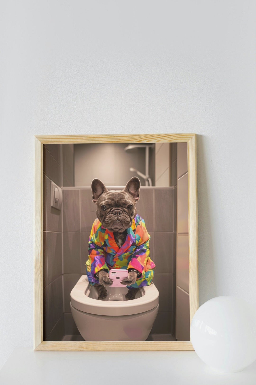 French Bulldog Bathroom Wall Art, Funny House Decor Print, French