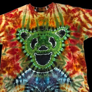 XL Gildan Dead Bear w/ Spine Green / Orange / Brown Tie Dye T-shirt.