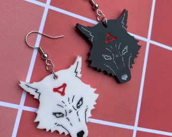 Black and White Wolf Acrylic Anime Earrings