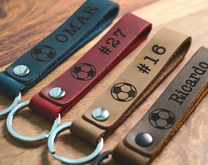 Soccer Personalized Keychain / Keyring / bag Tag / Name Tag - Leather Keychain