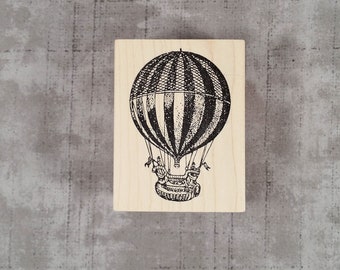 Vintage Striped Hot Air Balloon Wood Mounted Rubber Stamps, Travel, Transportation, Flying