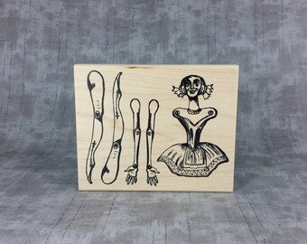 Giselle Ballet Dancer Doll Cling or Wood Mounted Rubber Stamp, French, Paper Doll, Marionette