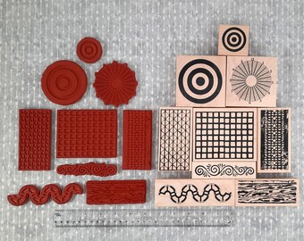 Assorted Pattern and Texture Rubber Stamps for adding Backgrounds and Visual Interest to Projects Available as Cling or Wood Mounted