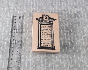 No. #3 Pediment, collaged image, architectural  wood mounted rubber stamp