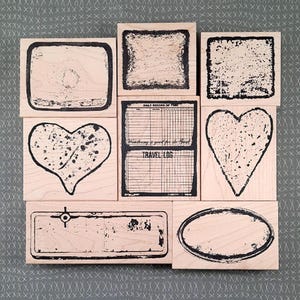 Large Grunge Frame Elements Wood Mount Rubber Stamps Assortment