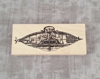 Vintage Submarine Diagram Wood Mounted Rubber Stamps, Travel, Transportation, Nautical, Seafaring