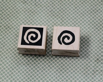 Primitive Spirals set of 2 Wood Mounted Rubber Stamps Positive/Negative images