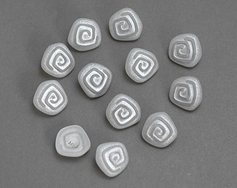 Silvery & white Spiral Buttons, plastic, with loop on the back  12 per pack