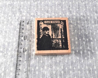 Club House Man, Collaged Image, , Mail, Grunge, Mysterious um, static cling and wood mounted rubber stamp