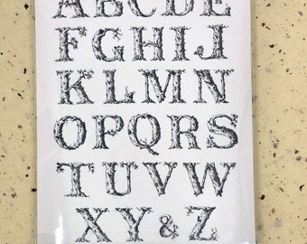 Rustic Natural Wood Formed Alphabet Rubber Stamps Trimmed and on Static Cling Foam (Small Version)