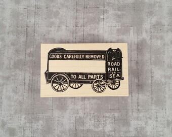 Vintage Goods Carefully Removed Wagon Wood Mounted Rubber Stamps, Travel, Transportation, Delivery