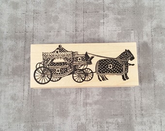 Vintage Polka Dot Horse Drawn Carriage Wood Mounted Rubber Stamps, Travel, Transportation