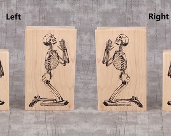 Skeleton Kneeling or Praying Wood Mounted Rubber Stamp Available in 2 sizes & Left or Right