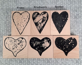Assorted Large Grunge Heart Rubber Stamps for Creating Cards, Tags, Patterns & Valentines. Available as Cling or Wood Mount.
