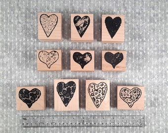 Assorted Heart Rubber Stamps for Creating Cards, Tags, Patterns & Valentines. Available as Cling Mount and Wood Mount