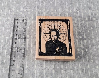 Star Crowned Boy, Collaged Image, Rubber Stamp  of chart and compass, available as rubber only, cling and wood mount