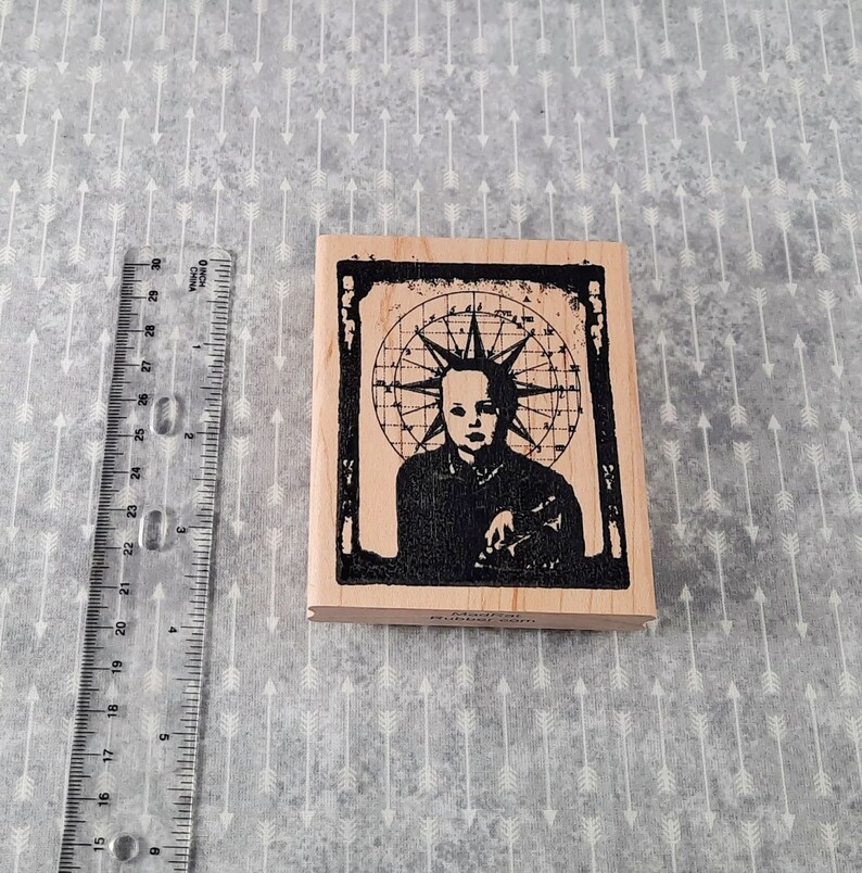 Star Crowned Boy, Collaged Image, Rubber Stamp of chart and compass, available as rubber only, cling and wood mount image 1