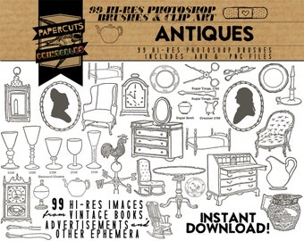 Antiques - 99 Hi-Res Photoshop Brushes / Clip Art / Image Pack - Includes .ABR and .PNG Files