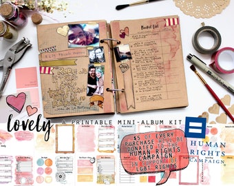 Lovely - Printable Mini-Album Kit - Instant Download - Romantic Art Journal/Photo Album Kit - DONATE to Human Rights Campaign - LGBT charity