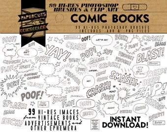 Comic Books - 99 Hi-Res Photoshop Brushes / Clip Art / Image Pack - Includes .ABR and .PNG Files