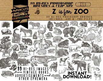 Z is for Zoo - 99 Hi-Res Photoshop Brushes / Clip Art / Image Pack - Includes .ABR and .PNG Files