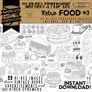 Retro Food 3 99 Hi-Res Photoshop Brushes / Clip Art / Image Pack Includes .ABR and .PNG Files image 1