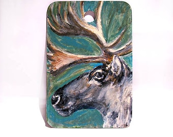 Caribou Art -  Reindeer Art - Woodland Animal Art - Original Miniature Painting - Kids Room Wall Decor - Stocking Stuffer - 2"x3" mini art