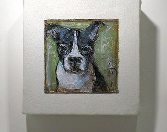 Dog Art - Boston Terrier Art - Original Painting - Gallery Wrapped Canvas Block - Animal Portrait - Kid's Wall Art - Nursery Wall Decor