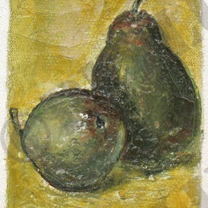 Pear Art Still Life Original Mixed Media Painting Gallery Wrapped Canvas Block Green Yellow Wall Art Home Decor Kitchen Art image 2