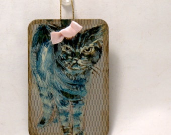 Cat Art - Whimsical Art -  Are You Looking At Me - Original - 2x3  Miniature Cat Painting - Door Guard - Kids Room Wall Art - Hostess Gift