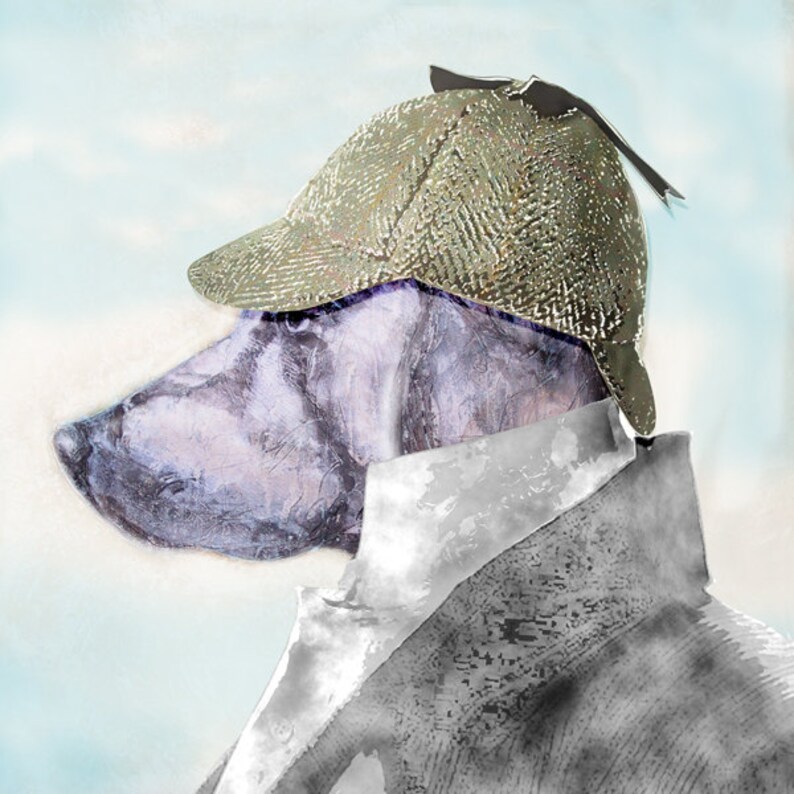 Weimaraner With Deerstalker Hat Dog Art Animal Print Etsy