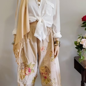 Breezy Boho Bloomer Pants Funky Patchwork & Lace Crop Pants Pockets Hippie Boho Chic OOAK