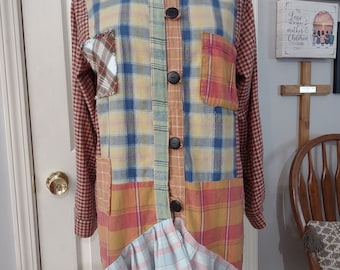 Upcycled Plaid Flannel Patchwork Duster Boho Shacket Hippie shabby chic