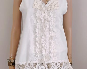 Shabby Chic Lace Cami Top: Upcycled Romantic Boho Sleeveless