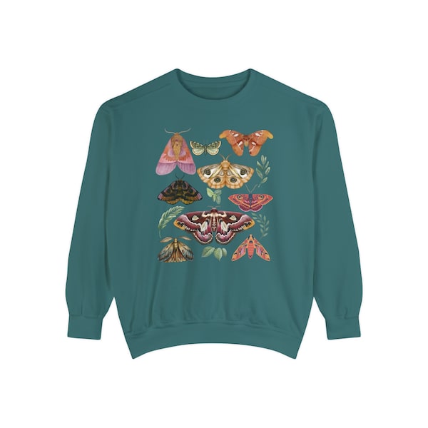 Vibrant Moth Crewneck Sweatshirt, Moth Shirt, Luna Moth, Moth Sweater, Unisex Crewneck