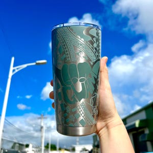 Guam Tribal 20oz Tumbler Full Wrap Insulated Coffee Tumbler Micronesian Islander Cup Guam Tribal Island Stainless Steel Plastic Silicone Lid
