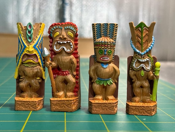 Tiki Figurine, Hand Carved, Hand Painted, Gods, Home Decor, Mini