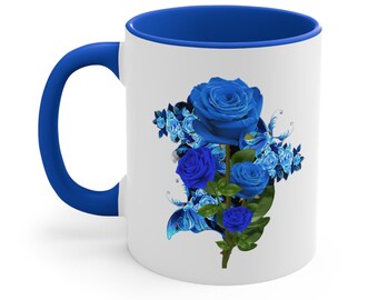 コーヒー BLUE ROSE 150z Blue Rose Coffee Mug - Blue Floral Ceramic Cup - Etsy
