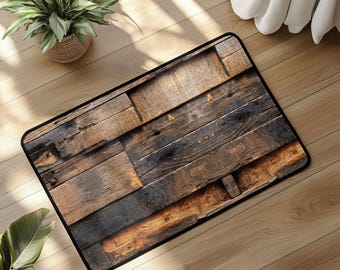 Rustic Wood Look Floor Mat - Heavy Duty Entryway Rug