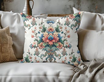 Elegante almohada cuadrada de gamuza sintética con estampado floral, impresión a doble cara, 4 tamaños disponibles