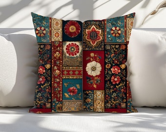 Soft Faux Suede Patchwork Pillow | Vintage Floral