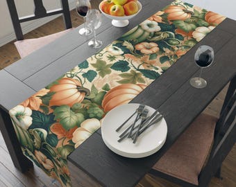 Caminho de Mesa de Abóbora de Outono: Decoração Floral Vintage de Outono