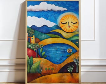 Wundervoller Sonnenschein über bunten Hügeln / Wandbild, um einen Raum aufzuhellen