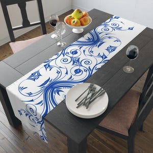 Elegant Blue SwirlsTable Runner - Home Decor, Dining Table Accent, Wedding Centerpiece, Holiday Celebration, Party Decoration