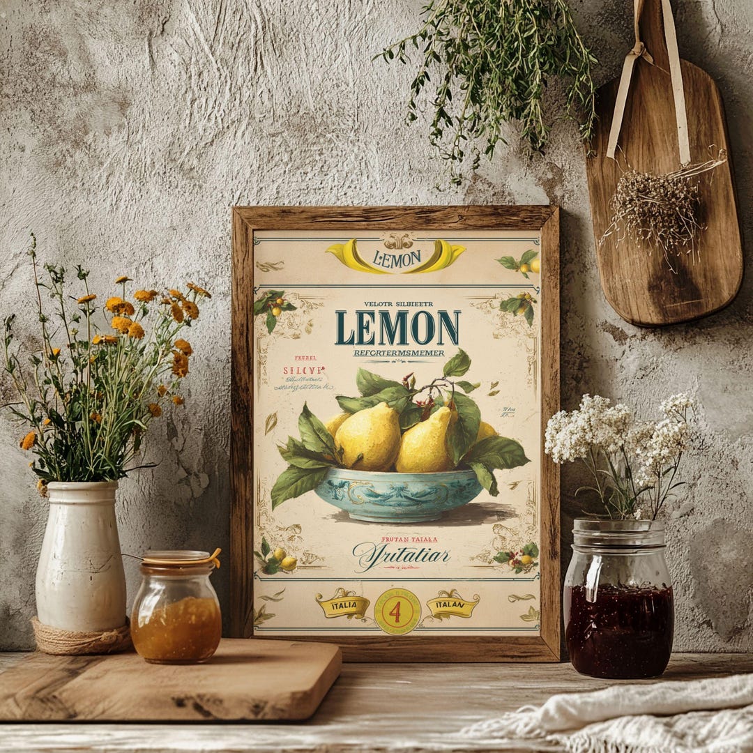 Retro Vintage Lemon Art Print: Matte Farmhouse Wall Decor - Etsy