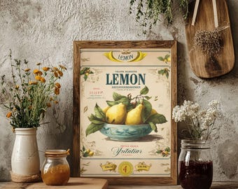 Retro Vintage Lemon Art Print: Matte Farmhouse Wall Decor