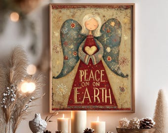 Peace on Earth Angel Print | Christmas Holiday Wall Art