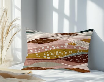 Lumbar Pillow - Abstract Earth Tones Wave Pattern