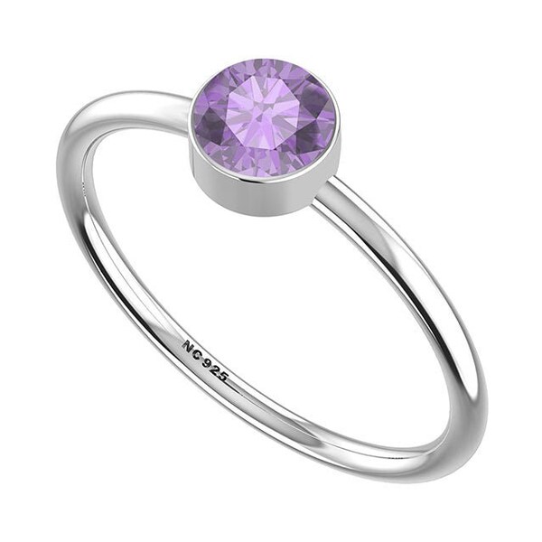 LUSTRE & LIGHT Natural Pear/Oval/Round Amethyst Solitaire Ring for Women, Girls in Sterling Silver, February Birthstone Gifts for Her